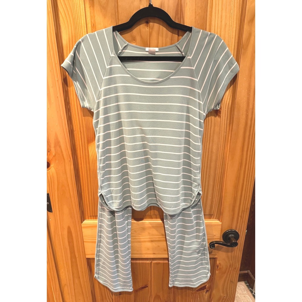 LAKE Pajamas Pima Cotton Short-Long Set Sage Green White Stripe Size XS